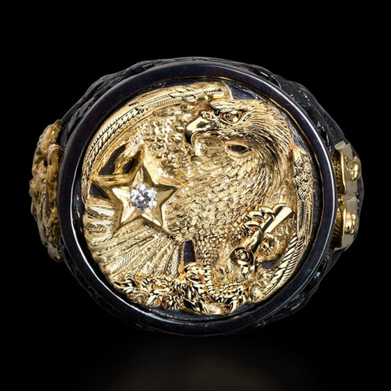 Anel masculino de duas cores, punk, dourado, grande, anel de viking, joias de águia