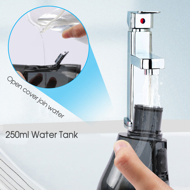 Boi-irrigador bucal eléctrico IPX7, limpiador Dental portátil con tanque de agua de 250ml, 4 modos, boquilla de chorro de gancho