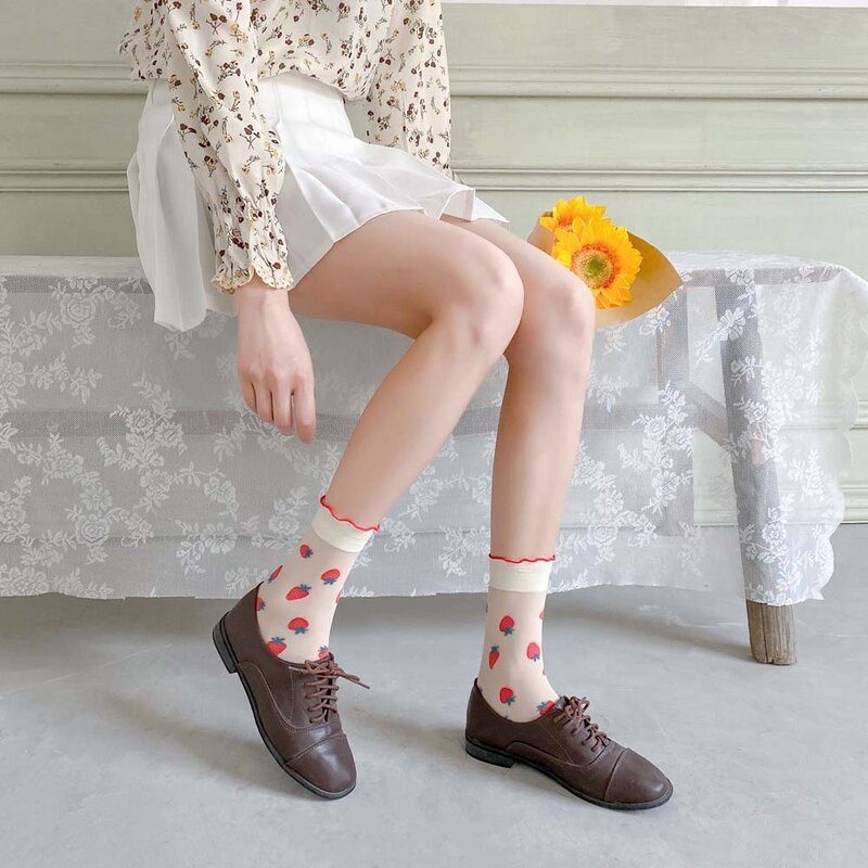 Женские носки с авокадо, бананом, клубничным принтом, Мультяшные милые носки для женщин, японские кавайные уличные носки в стиле Харадзюку, ...