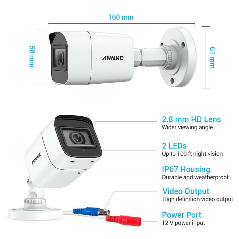 ANNKE 4X 8X FHD 4K CCTV TVI 카메라 8MP 실외 방수 총알 보안 감시 시스템 EXIR 야간 투시경 이메일 경고 키트
