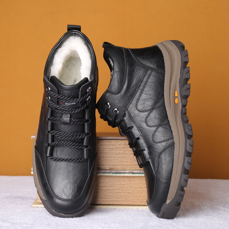AIYUQI-Botas de piel de microfibra para hombre, zapatos informales cálidos con cordones, de talla grande 38-46, Invierno