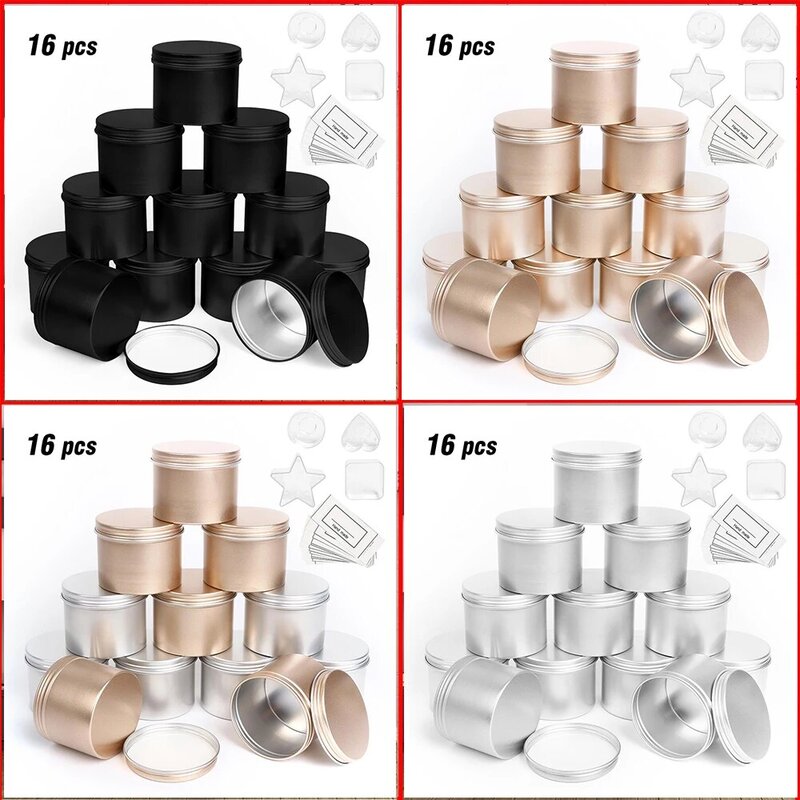 Caja de lata de Metal redonda para velas, lata de aluminio negro para almacenamiento, maceta vacía, tapa de rosca lisa, envase de crema cosmética, oro y plata