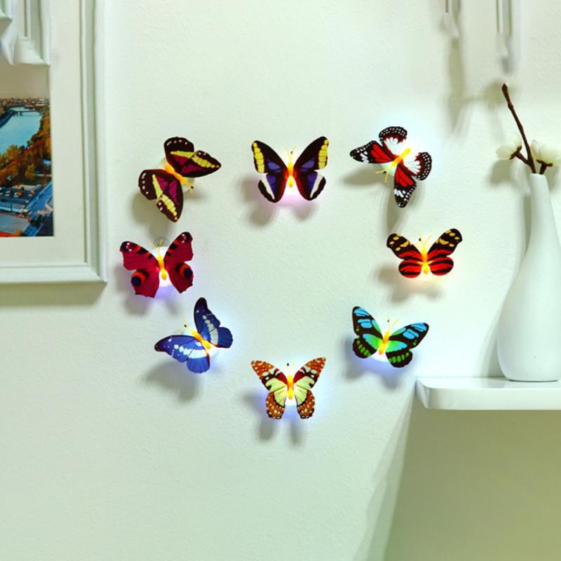 Креативный Ночной светильник в виде бабочки из семи цветов, прилипающий светодиодный декоративный настенный светильник, Подарочный настен...