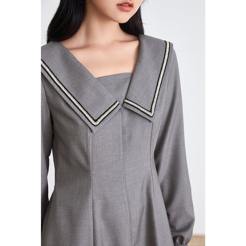 INMAN-vestido minimalista de manga larga para mujer, prenda elegante con solapa, color gris claro, para Otoño e Invierno