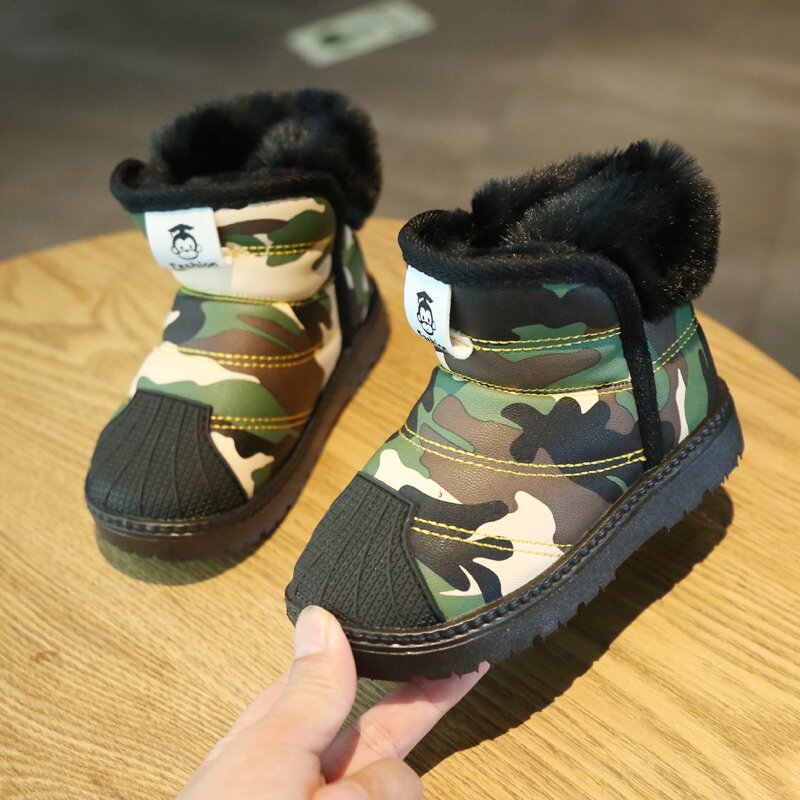 Winter Kids Shoes For Boys Snow Boots Warm Fashion Camouflage Children Boots Ankle PU Waterproof Baby Girls Boots Soft Antiskid