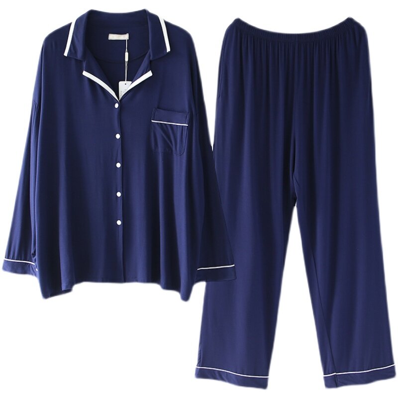 High-End Europese En Amerikaanse Eenvoudige Plus Size Modale Pyjama Pak Lange Mouw Vest Homewear Lente En Herfst Vrouwen 'S Vet