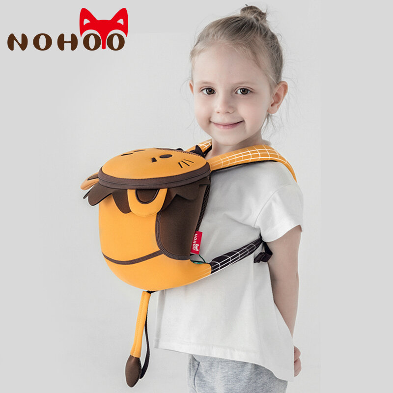 NOHOO-mochila con correa de seguridad para niños y niñas, morral escolar con dibujos de animales en 3D, antipérdida, preescolar