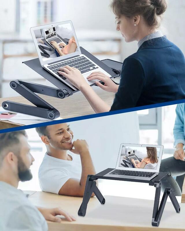Mesa ergonômica ajustável para laptop de alumínio, suporte para mesa para PC, apoio para notebook com mouse pad, painel e cavalete para cama, TV portátil, escrivaninha dobrável