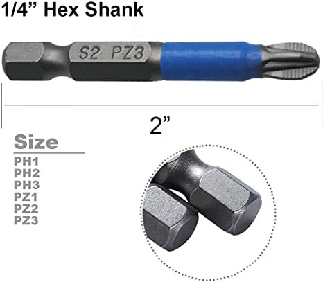 12Pcs ไขควง Bits ชุด50มม.PH1 PH2 PH3 PZ1 PZ2 PZ3 Anti-Slip แม่เหล็ก1/4 "hex Shank เหมาะกับมือไฟฟ้า Drill Driver