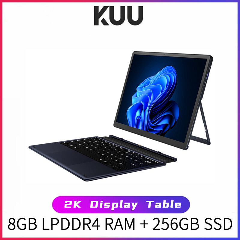 KUU-ordenador portátil 2 en 1 con pantalla táctil 2K de 12 pulgadas, Intel Celeron, Quad Core, LPDDR4, 8GB de 256GB, SSD, almacenamiento, Win10, WiFi, BT, tipo C