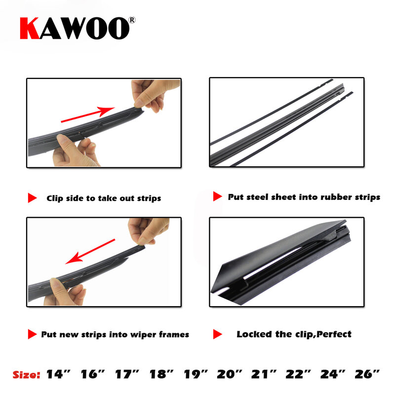 Kawoo-カーラバーストリップワイパーブレード、車両インサート、詰め替え、8mm、ソフト、14 "、16" 、17 "、18" 、19 "、20" 、21 "、22" 、24 "、26" 、28 "、1個、アクセサリー