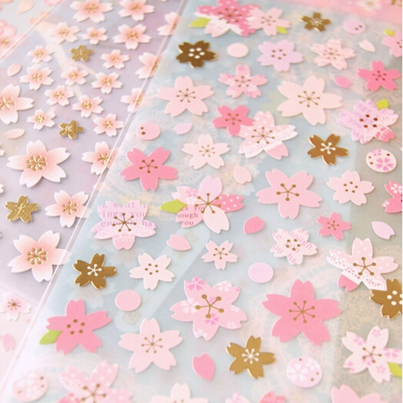 Decoración de diario de flor de cerezo Oriental Sakura, pegatina de PVC para álbum de recortes, Bloc de notas, pegatinas de 150x110mm, 1 hoja