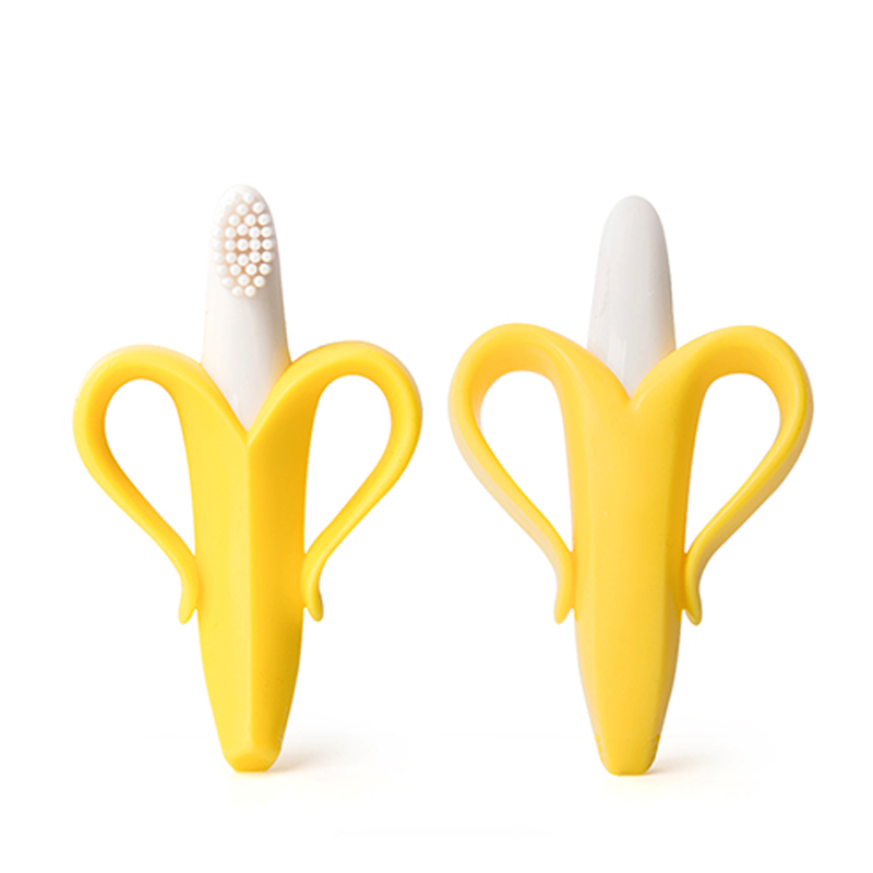 Alta qualidade bebê mordedor brinquedo forma de frutas banana anel silicone mastigar cuidados dentários escova de dentes contas de cuidados com o bebê presente