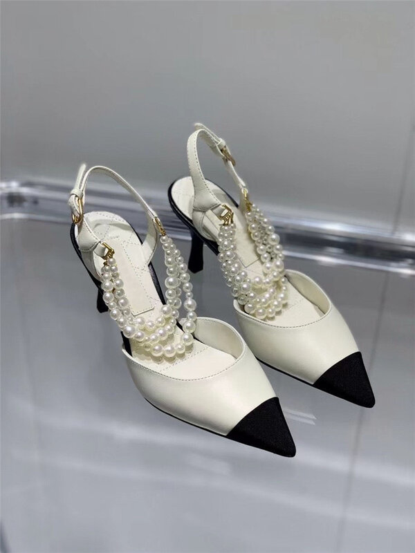 패션 여성 슬리퍼 baotou샌들 여성 봄 여름 가을 얇은 뒤꿈치 구슬 얕은 입 하이힐 파티 신발 펌프, 2021