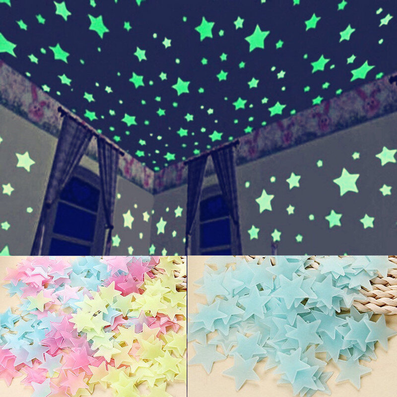 100Ps 3D Kids Bedroom Fluorescent Glow In The Dark Wall Stickers Stars Luminous Glow Sticker Color Ceiling Home Decor
