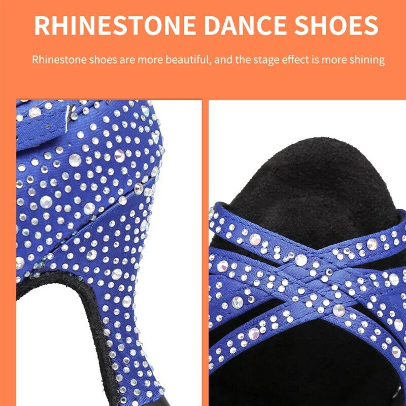 หญิงRhinestoneรองเท้าเต้นรำแบบละตินส้นสูงสีขาวBachata Salsaเต้นรำรองเท้าสำหรับงานแต่งงานผู้หญิงBallroomรอง...
