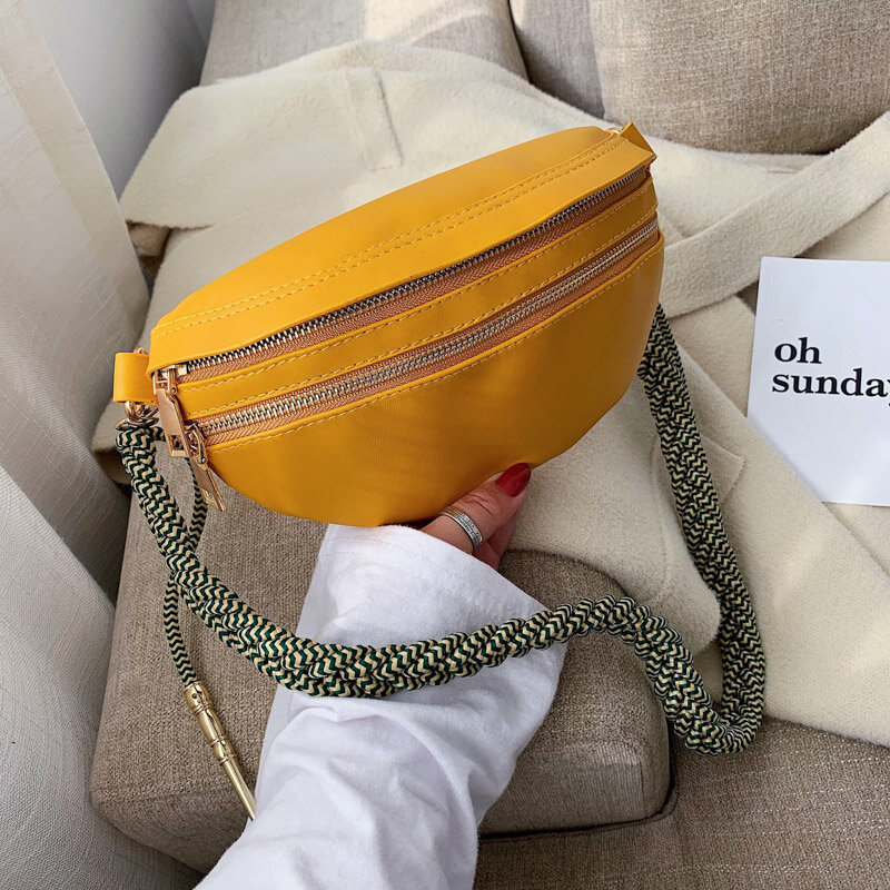 Burminsa 세련 된 디자인 짠된 스트랩 가슴 가방 여성을위한 캔디 색상 소녀 미니 슬링 가방 고품질 소프트 크로스 바디 가방 2020