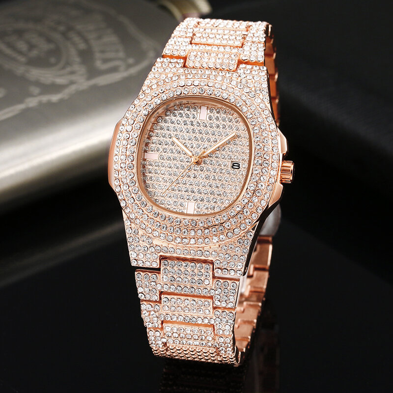 女性のための高級ステンレス鋼ダイヤモンド時計,女性の腕時計,クォーツ,ゴールド,メカニカル,カレンダー,直接配達
