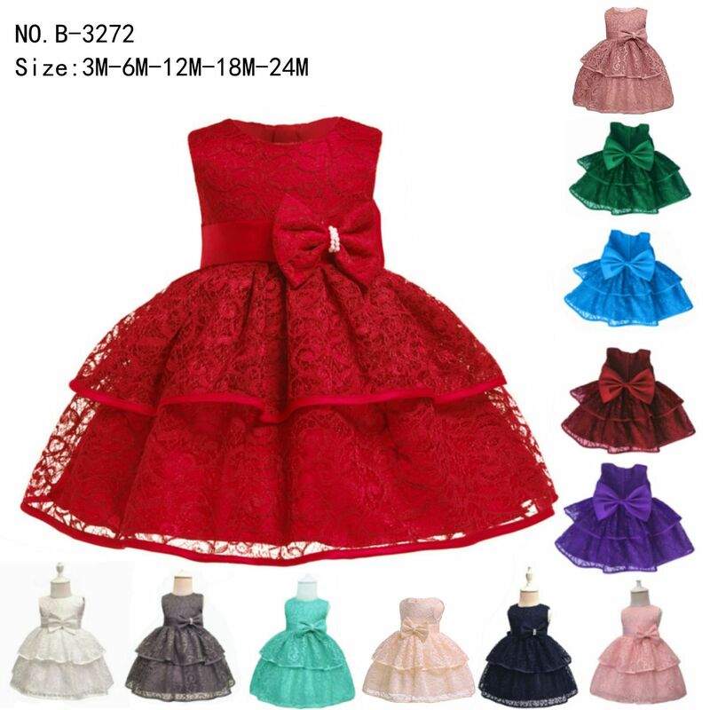 HG Princess 3M-24M Baby Dress abiti da ragazza di fiore in pizzo rosso per matrimoni abiti per 1 anno abiti da ballo per bambini senza maniche