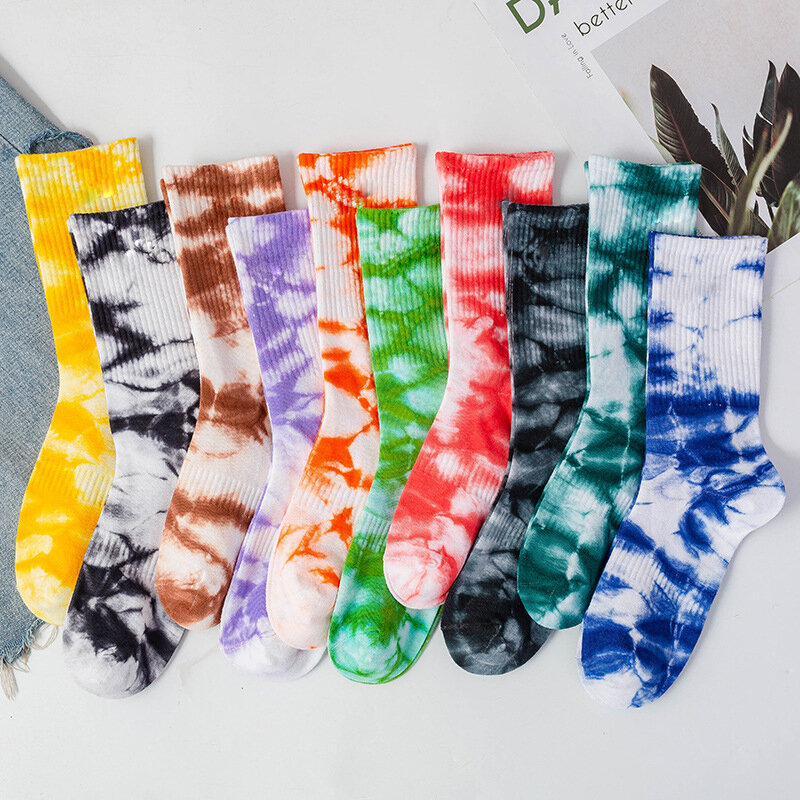 Tie-Dye Socks Street Trend High-Top Tide Socks Men And Women Solid Color Cotton Socks Basketball Men Socks Skateboard