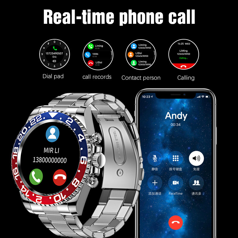 Rollstimi nowy inteligentny zegarek mężczyźni biznes moda ruch Fitness IP68 Bluetooth zadzwoń inteligentna bransoletka dla telefonu Xiaomi Android ios