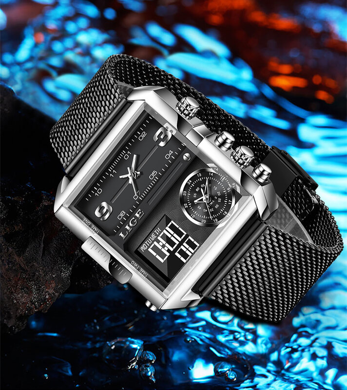 Lige 2022 marca superior de luxo dos homens relógios quadrados digital esportes quartzo relógio de pulso para homem à prova dwaterproof água cronômetro relogio masculino
