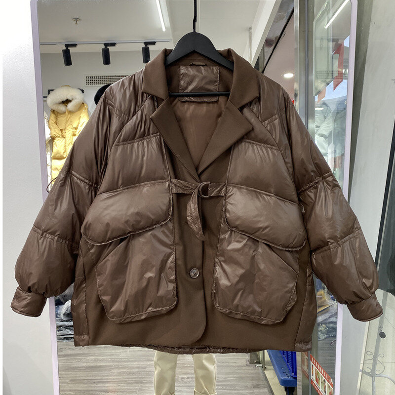 Зимняя женская стеганая куртка, Короткая свободная Корейская прошивка, теплая верхняя одежда для защиты от холода, плотная куртка в западно...