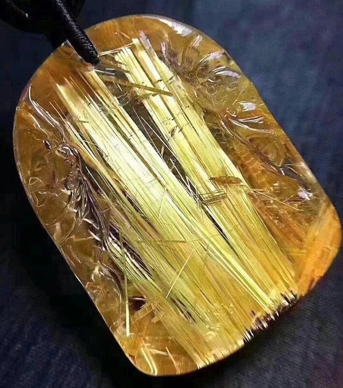 Collar con colgante de Cuarzo rutilado para hombre y mujer, oro Natural genuino, piedra rica de Brasil, 38x28x15mm, joyería AAAAAAA