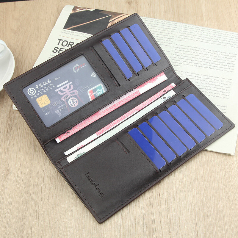 Männer Lange Brieftasche Kaffee Farbe Streifen Geprägte Open Business Stil Karte Halter PU Leder Weiche Oberfläche Vertikale Geldbörse