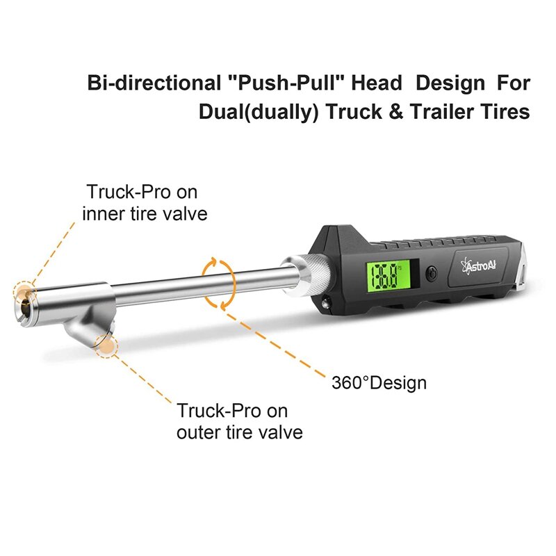 Manomètre de pression illuminé avec écran lumineux LCD, pour pneu de camion robuste, numérique à double tête