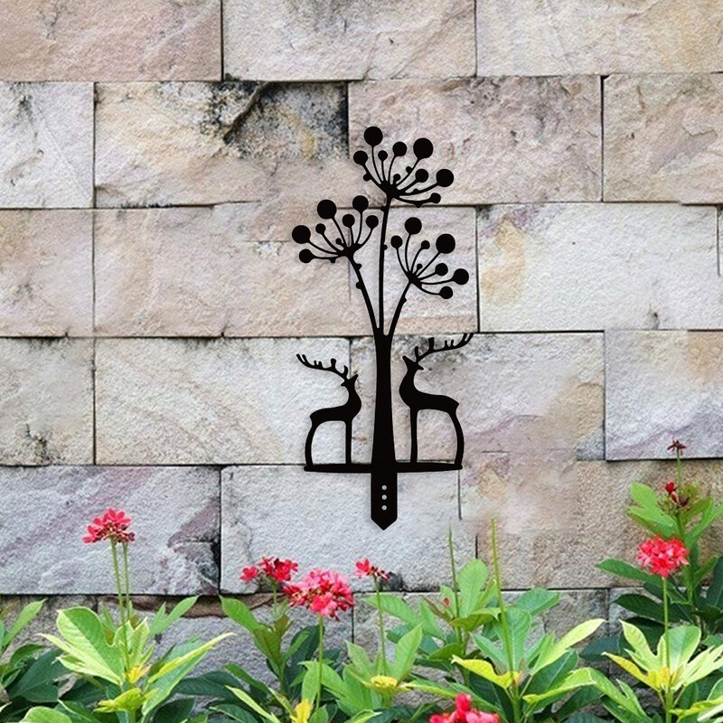 Creative Flower Sculpture Silhouette Garden Decor Outdoor Metal Art Iron Home Yard Wall Tree Figurines Hand Metal Crafts Statue