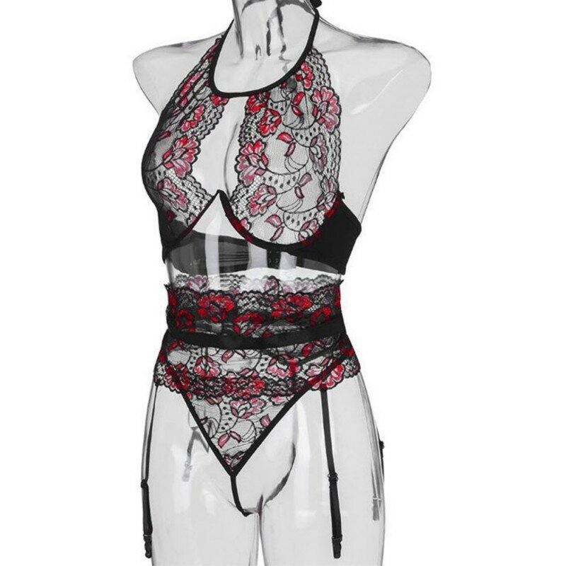 2020 Summer New Lace Sexy Pajamas Sexy Embroidered Black Mesh Perspective Temptation Split Sexy Lingerie Summer pajamas