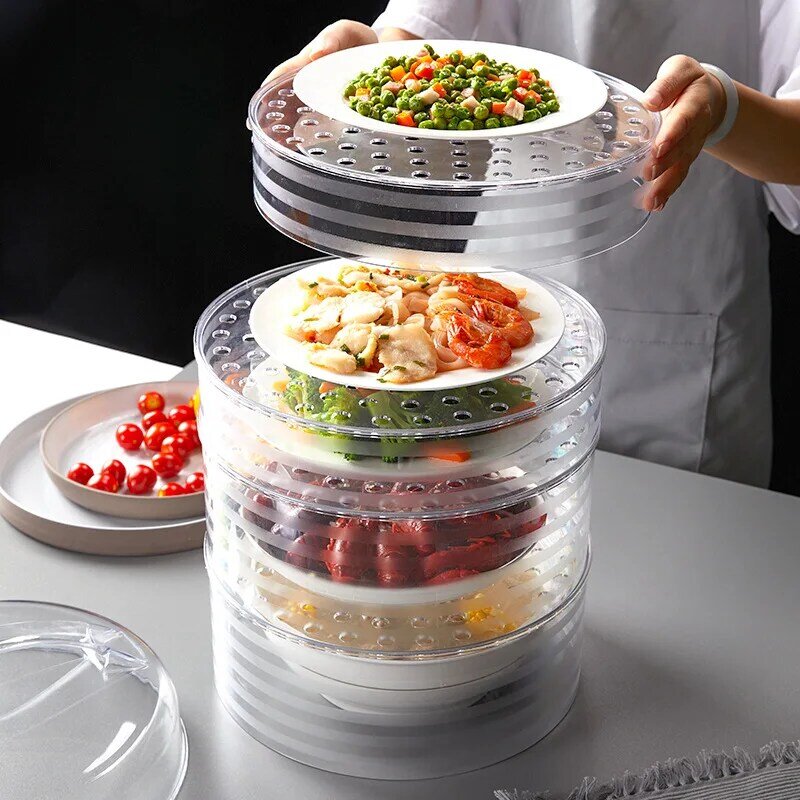 Alimentos cobertura de preservação de calor capa de alimentos multicamadas empilhável transparente caso à prova de poeira sobras caixa de armazenamento suprimentos de cozinha