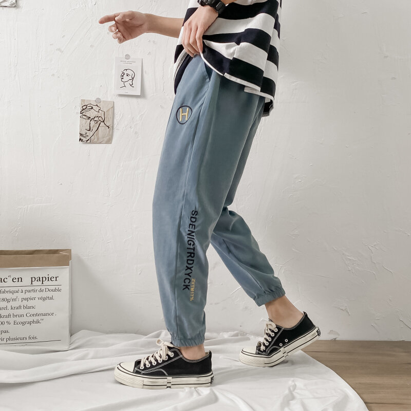 2021ใหม่สี่ฤดู Casual Cargo กางเกงชายเกาหลีกระเป๋าสตางค์ Letter พิมพ์กางเกง Chic แฟชั่น Streetwear หลวมกางเกงผู้ชาย