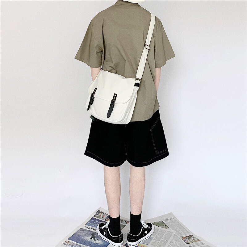 Bolsa de ombro unissex estilo coreano, bolsa de viagem crossbody casual, bolsa mensageiro, de lona, bolsa de estudante, bolsa de carteiro