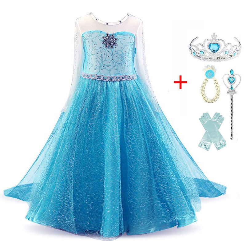 Vestido de princesa Elsa para niñas, vestidos de Cosplay, disfraces de nieve para niños, Disfraz de princesa, vestido de Carnaval, bata Infantil