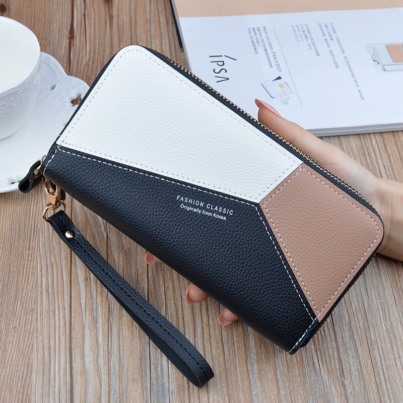 Brieftasche frauen Lange Große-kapazität Kupplung Doppel Brieftasche Koreanischen Stil Nähte Farbe Ändern Handy Tasche