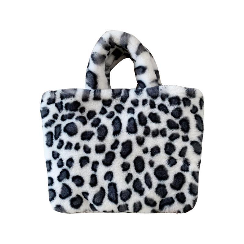 New Leopard Moda Feminina Messenger Shoulder Bag Plush Shopping Totes saco de Inverno Grande Capacidade Fluffy Cross body Handbag
