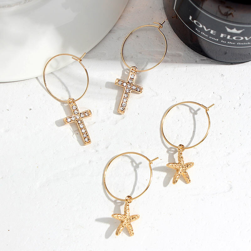 FÜHLEN GERADE SICH Neue Tiny Hoop Ohrringe Für Frauen Mädchen Gold Knorpel Creolen Schmuck Herz Kreuz Stern Dreieck Charme Ohrringe