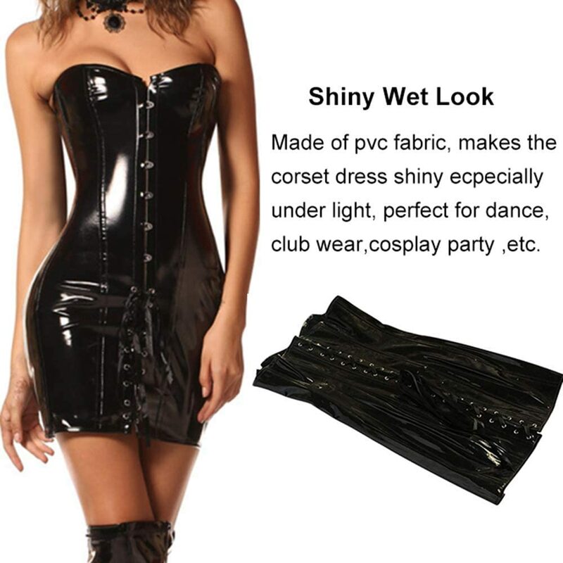 Corset en cuir PVC pour femmes, en Latex, cintré à la taille, modelant tout le corps, Steampunk, Sexy, en dentelle, Slim, robe gothique, Bustier