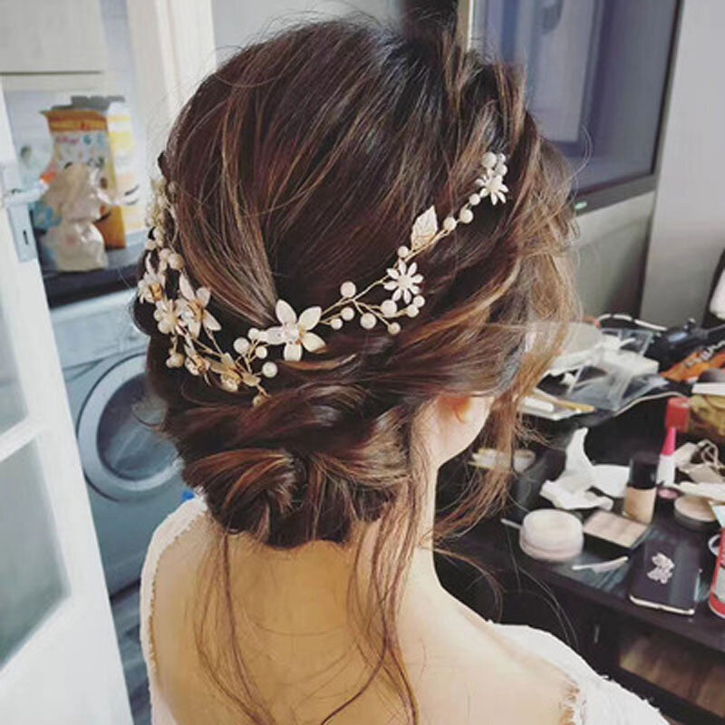 Goldene Handgemachte Braut Kopfschmuck Hochzeit Kleid Haar Zubehör Zubehör Fee Schöne Korean Perlen Haar Hochzeit Kleid