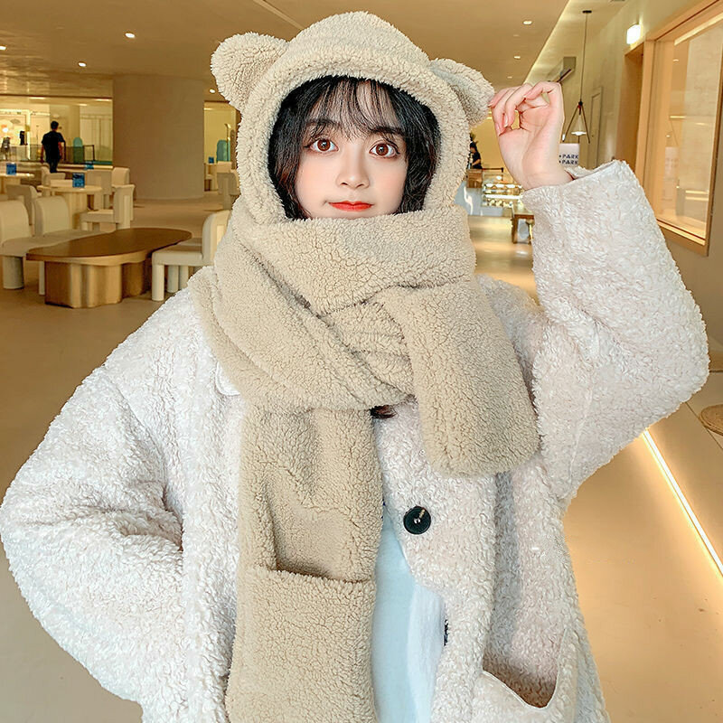 Scarf Hat Glove Sets Women Lovely Winter Chic Couple 3pcs Set Fashion Korean Daily Popular Sweet Warm Outerwear Simple Solid Ins