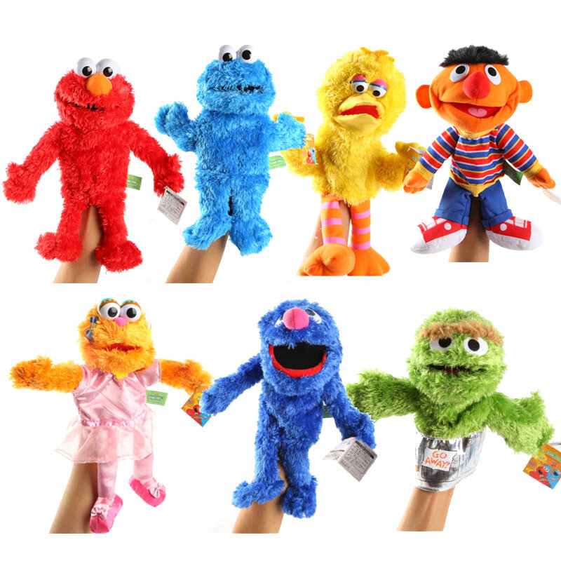 Grande marionnette de dessin animé pour enfants, Elmo, CookieMonster, timate, Sesame Street, jouet en peluche doux, marionnette à main au beurre, cadeaux pour enfants, charmant, 30cm