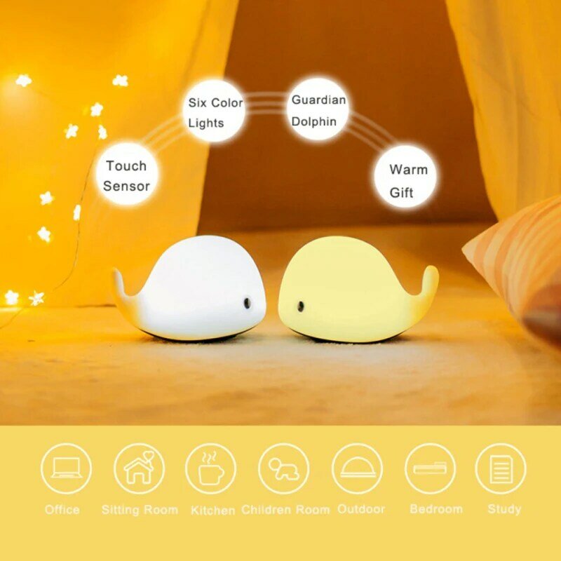 Dolphins Cute Night Light Silicone Baby Night Light Birthday Gifts For Children Tap Nightlight Nursery Lamp Bedside For Bedroom
