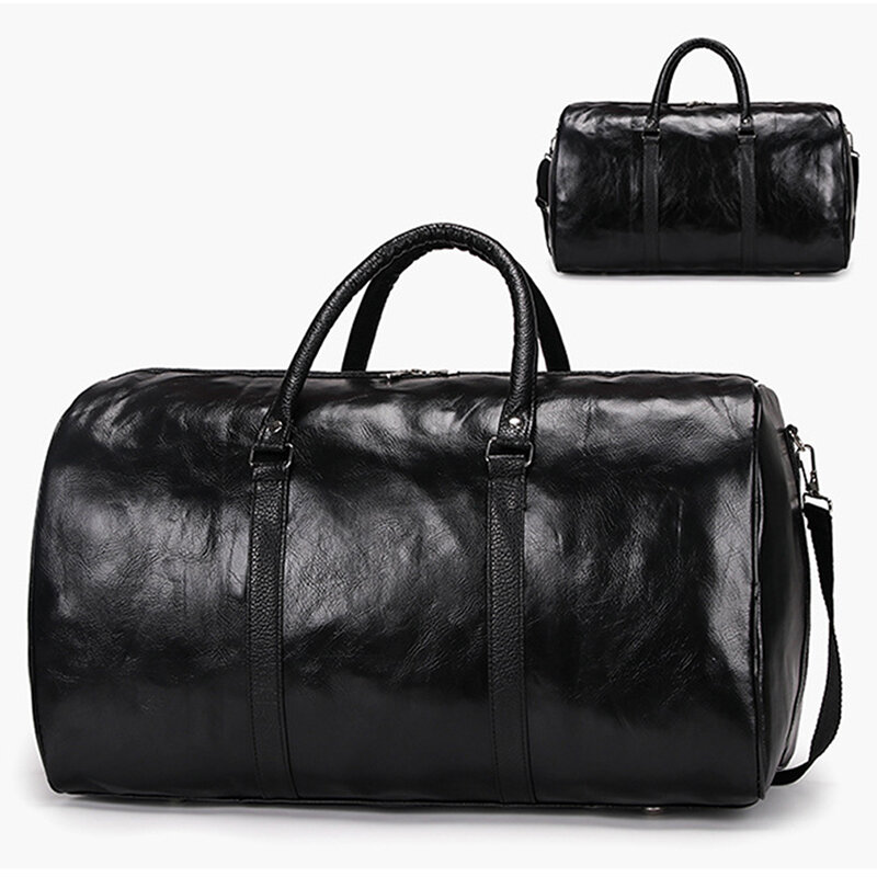 Bolso de viaje de cuero, bolsa grande independiente, grande, para Fitness, equipaje, de hombro, negro