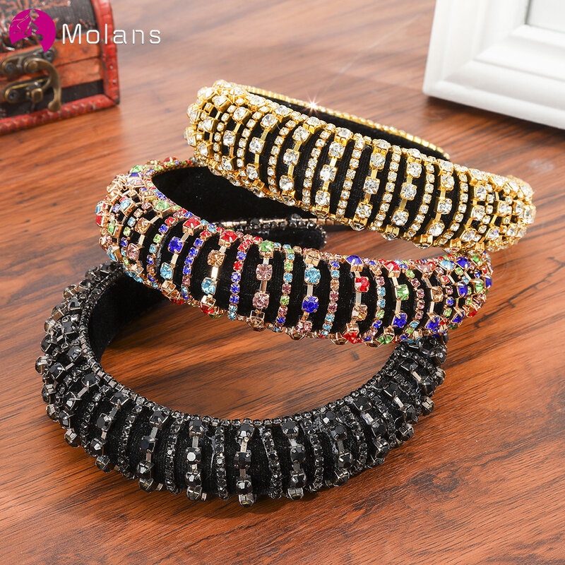 Molans 2020 New Baroque Rhinestone Padded Headband For Women Fashion Luxury Crystal Hair Bands Accessories Head Bezel