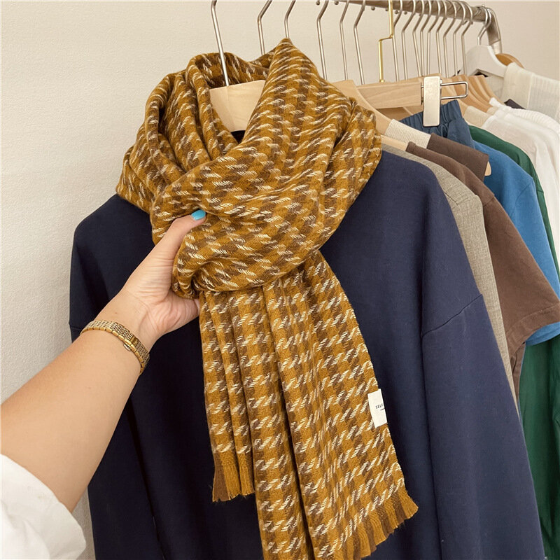 カシミヤスカーフ,韓国の冬のチェック柄,新しいファッション,暖かいフリンジ付きスカーフ,ショールカラー,パシュミナ,女性のスカーフ,2021