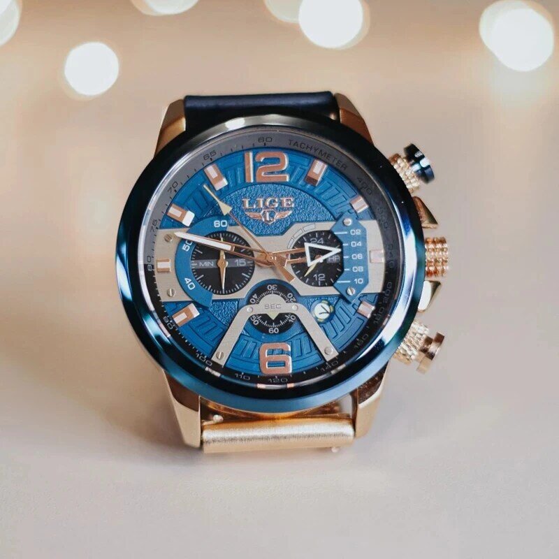 2021 ligeカジュアルスポーツ腕時計男性トップブランドの高級軍事革腕時計メンズ時計ファッションクロノグラフ腕時計