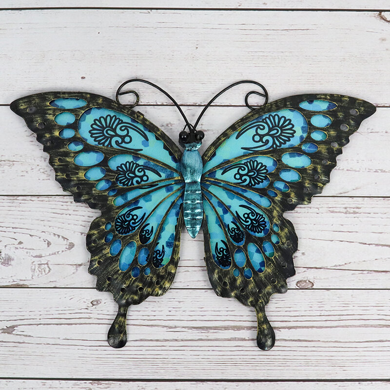 Jardim azul borboleta de decoração de parede para casa e jardim ao ar livre estátuas miniaturas esculturas