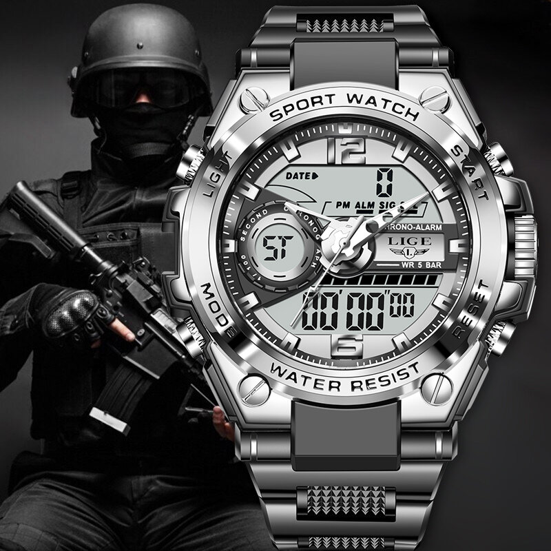 2021 LIGE New Sport Digital Men Watch 50M orologi da sub impermeabili orologio da polso da uomo con doppio Display elettronico al quarzo